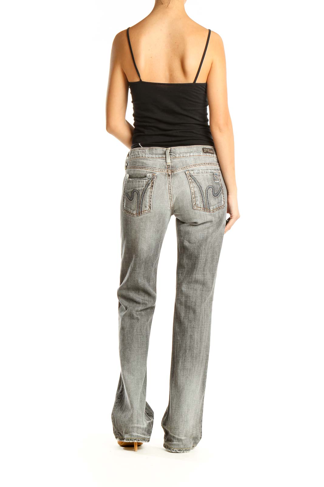 Gray Low Rise Straight Leg Jeans