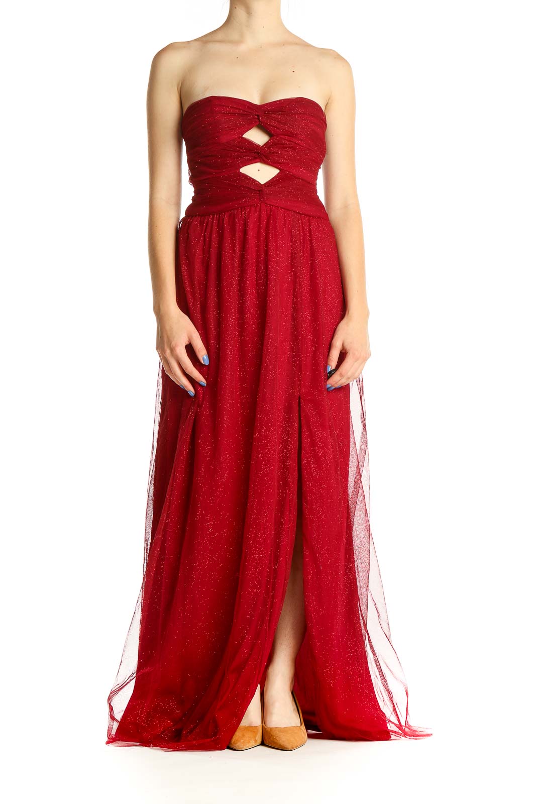 Red Sparkly Strapless Holiday Column Dress