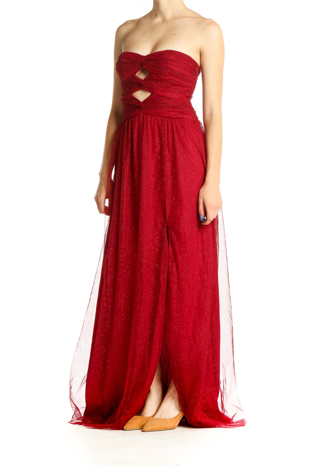 Red Sparkly Strapless Holiday Column Dress