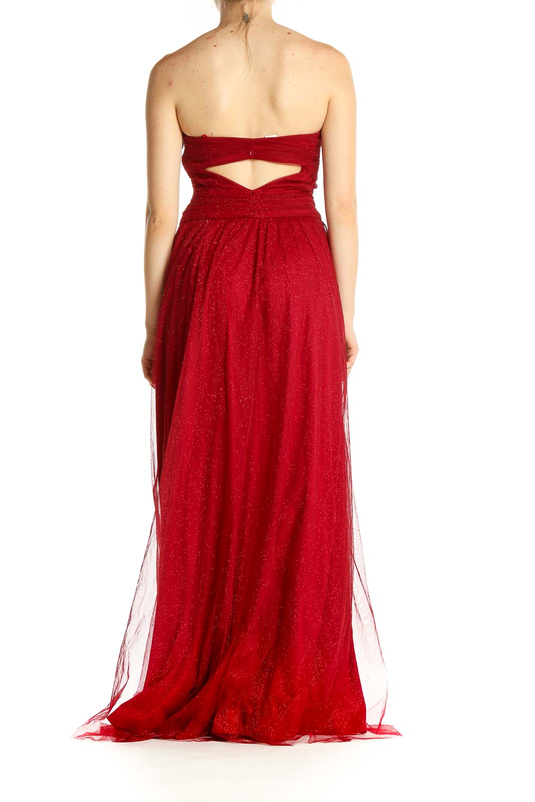 Red Sparkly Strapless Holiday Column Dress