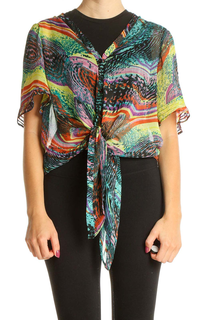 Multicolor Printed Punk Tie Blouse