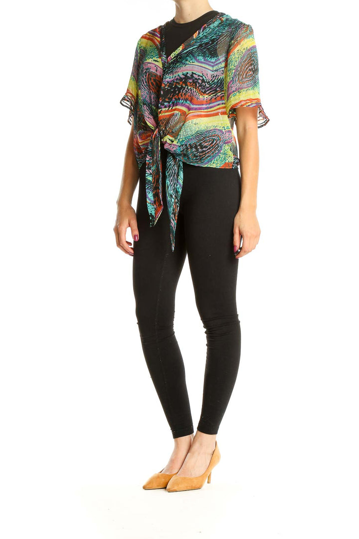 Multicolor Printed Punk Tie Blouse