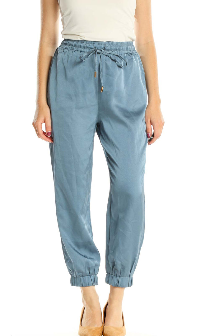 Blue Casual Drawstring Pants