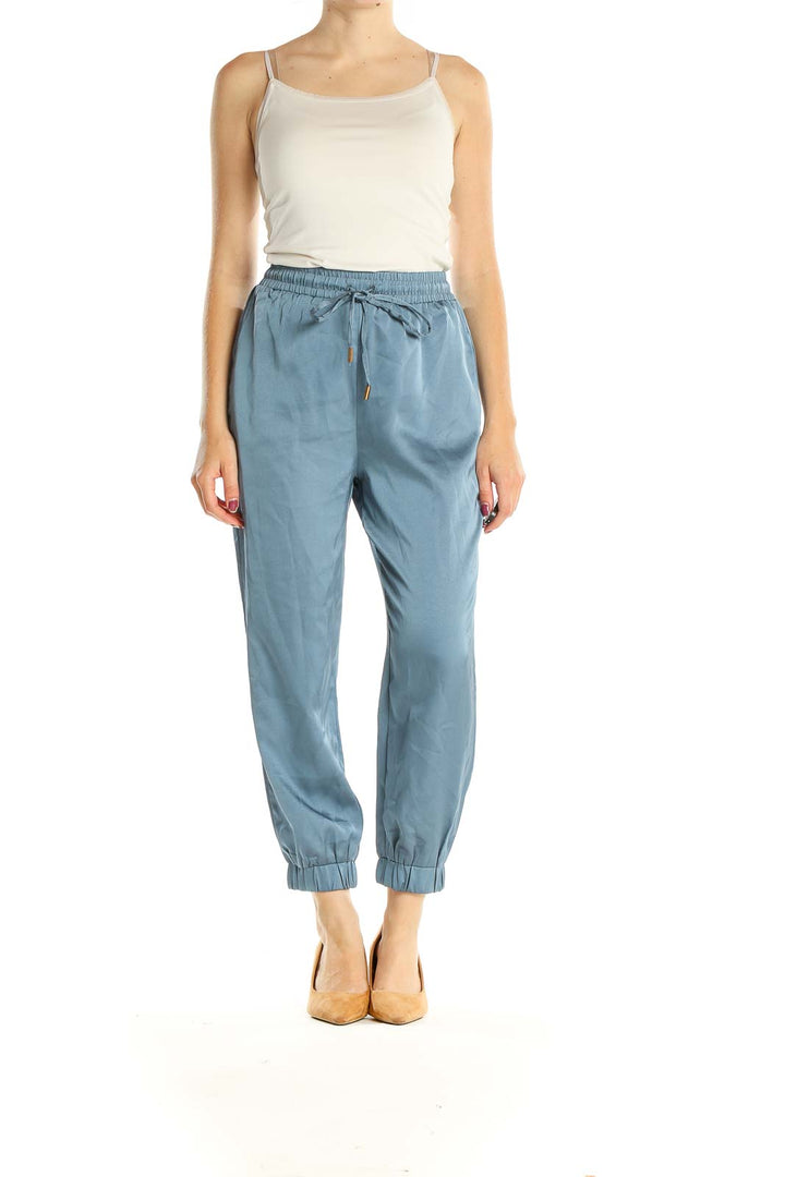 Blue Casual Drawstring Pants