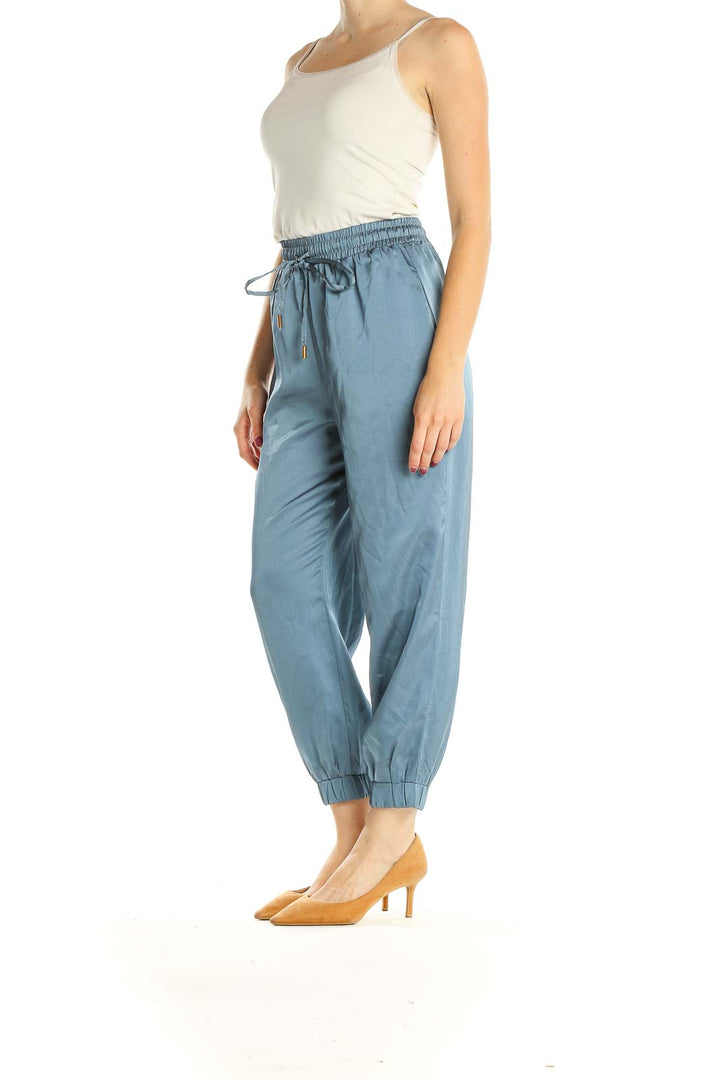 Blue Casual Drawstring Pants