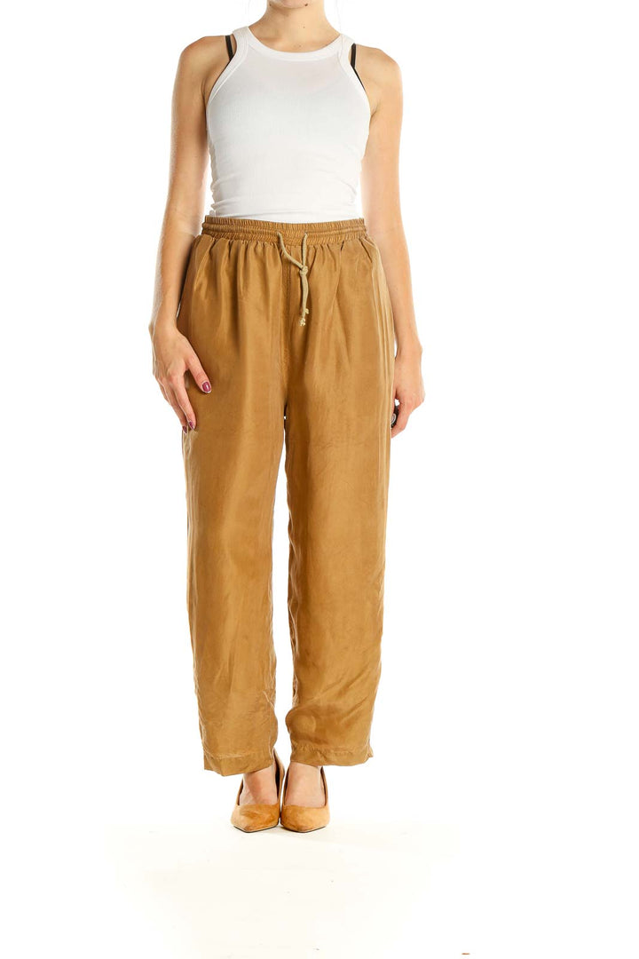 Brown Silk Drawstring Pants