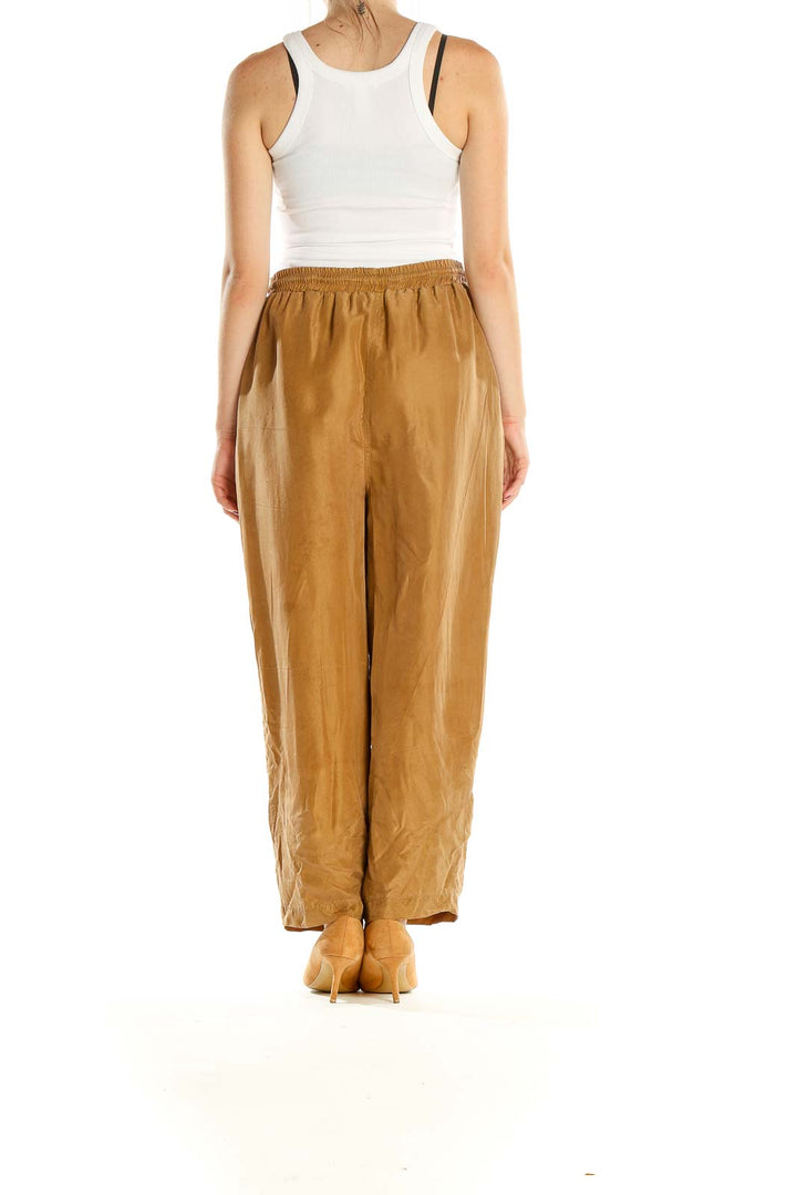 Brown Silk Drawstring Pants