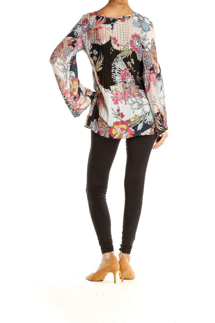 Multicolor Floral Print Pleated Chic Blouse