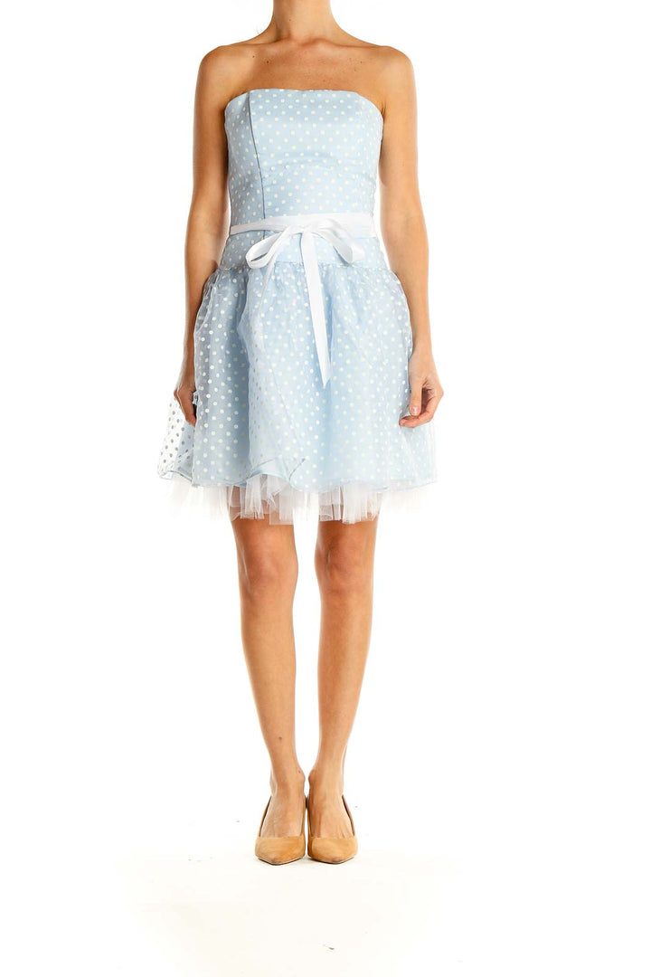 Blue Strapless Polka Dot Retro Fit & Flare Dress