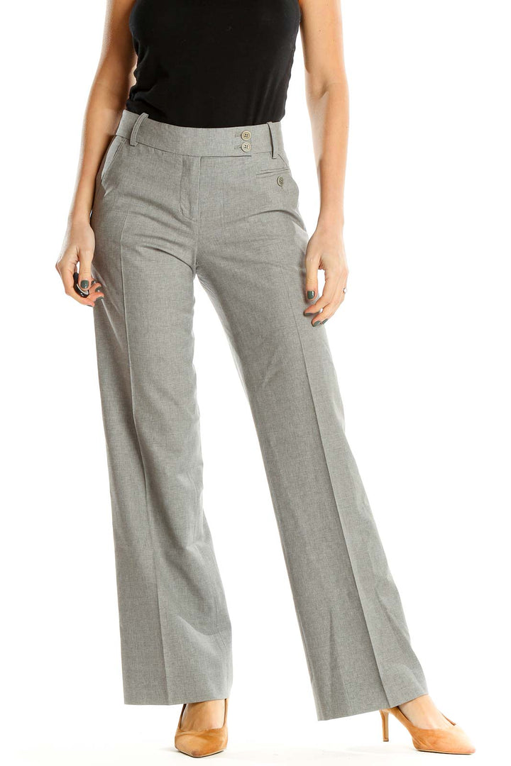 Gray Textured Classic Wide Leg Trousers