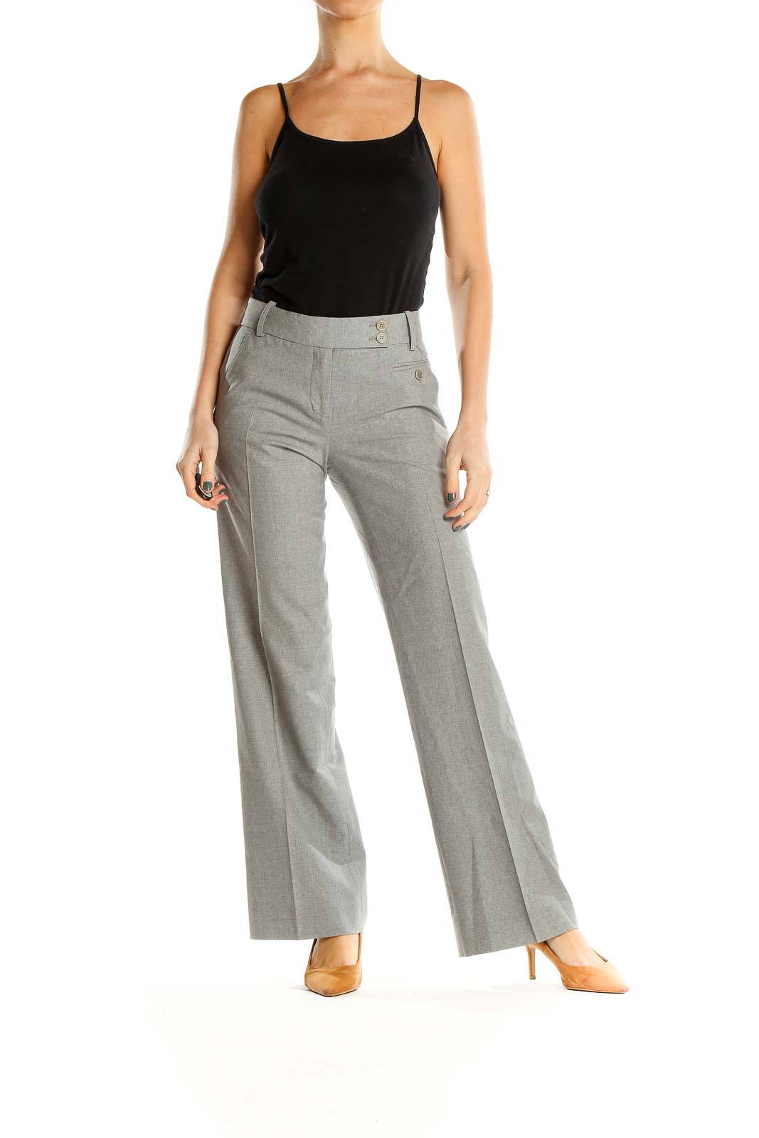 Gray Textured Classic Wide Leg Trousers