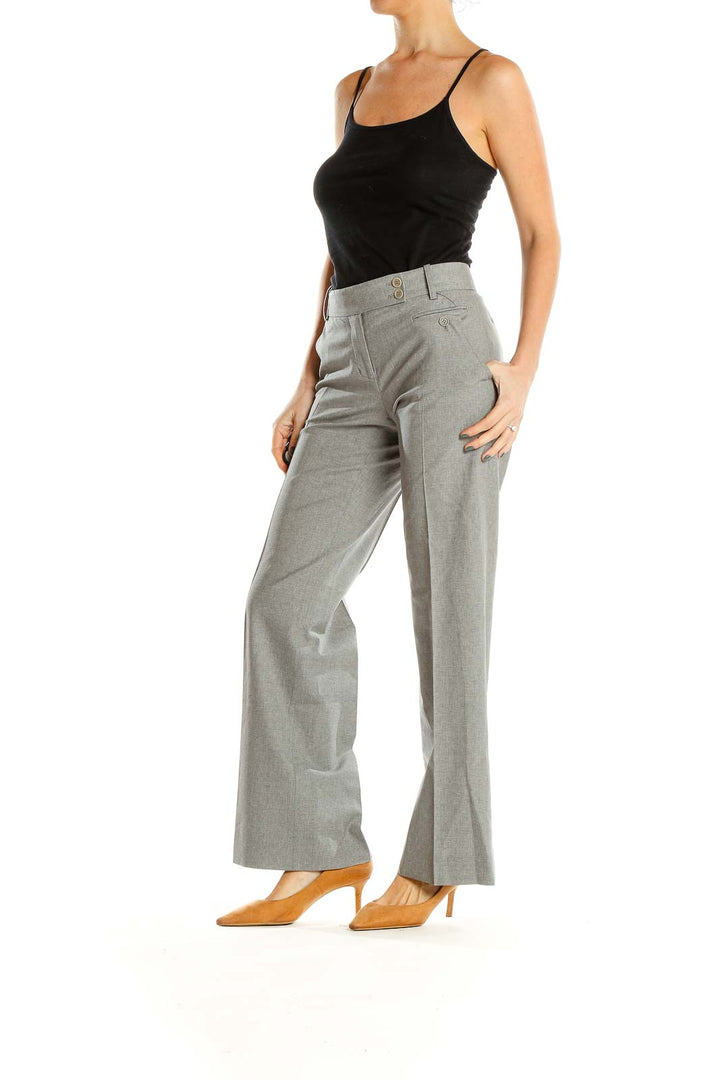 Gray Textured Classic Wide Leg Trousers