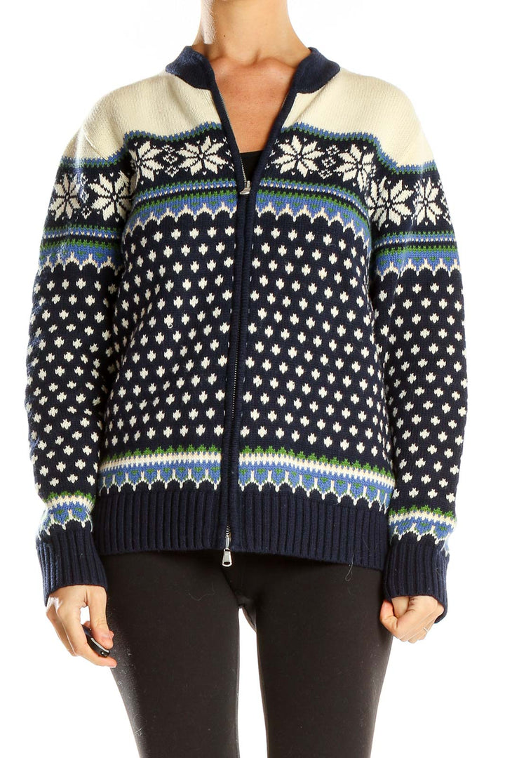 Blue Nordic Print Holiday Sweater