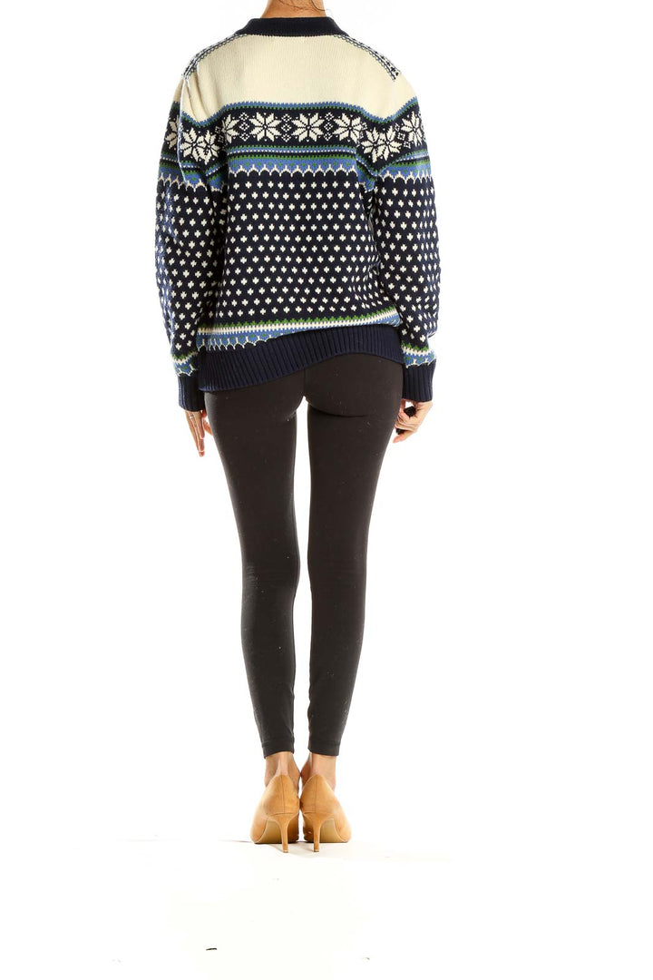 Blue Nordic Print Holiday Sweater