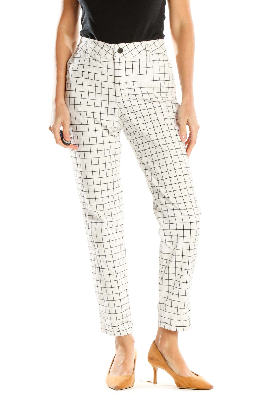 White Check Slim Pants