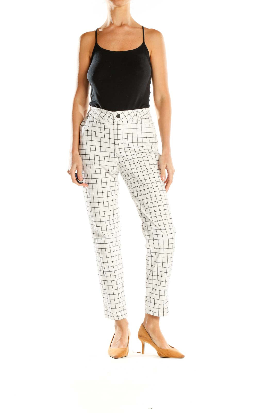 White Check Slim Pants