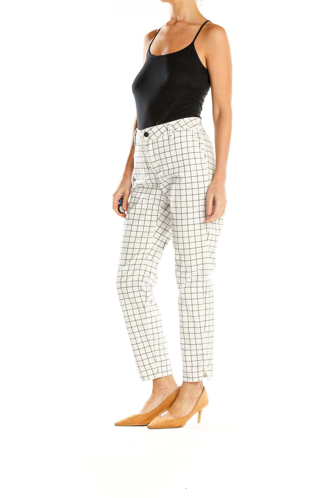 White Check Slim Pants