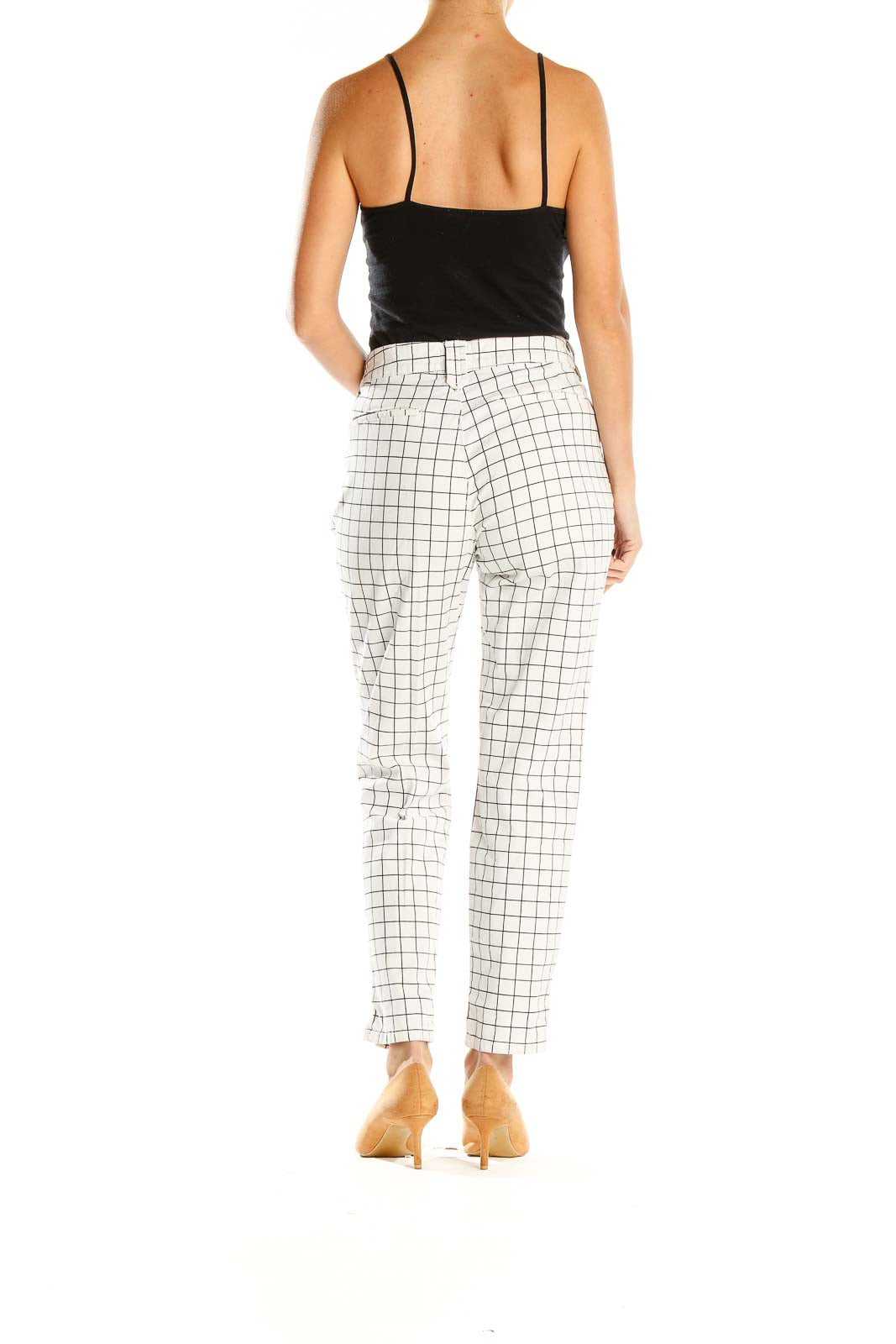 White Check Slim Pants