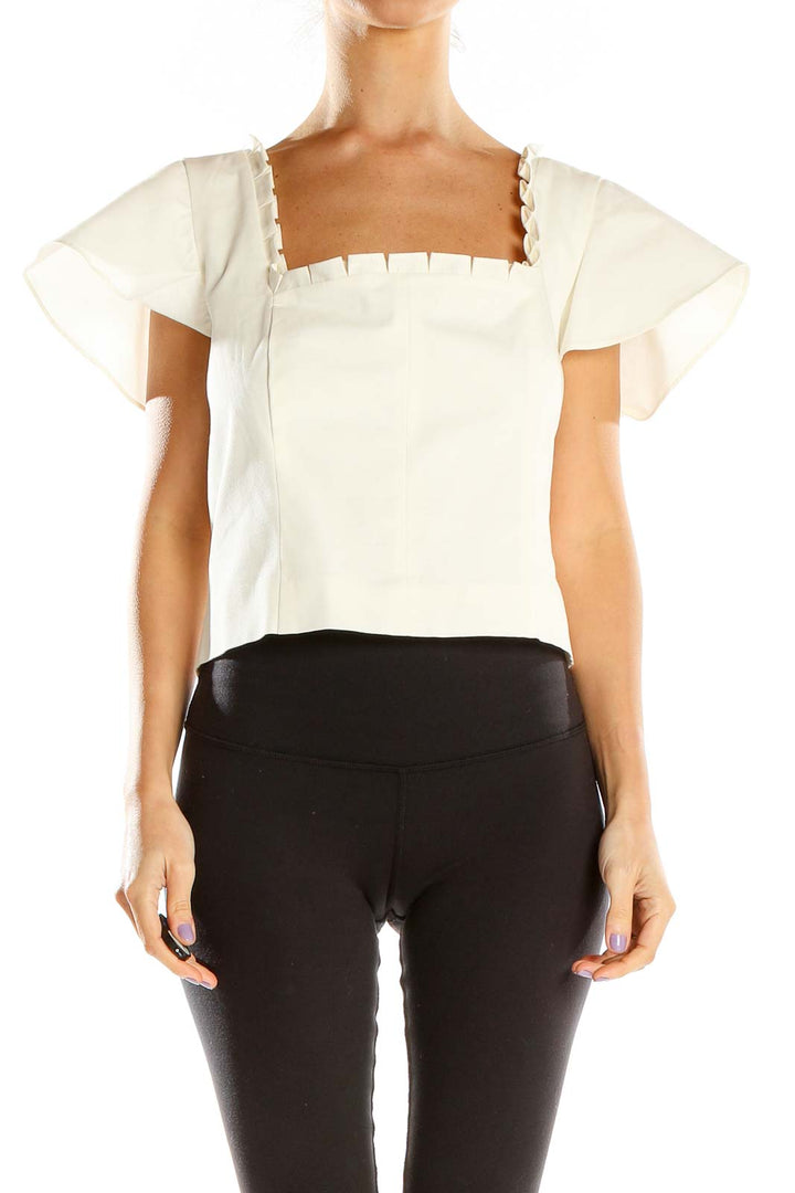 White Square Neck Flare Sleeve Blouse