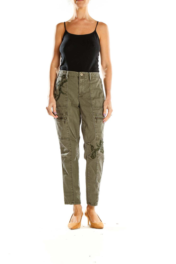 Green Embroidered Casual Cargos Pants