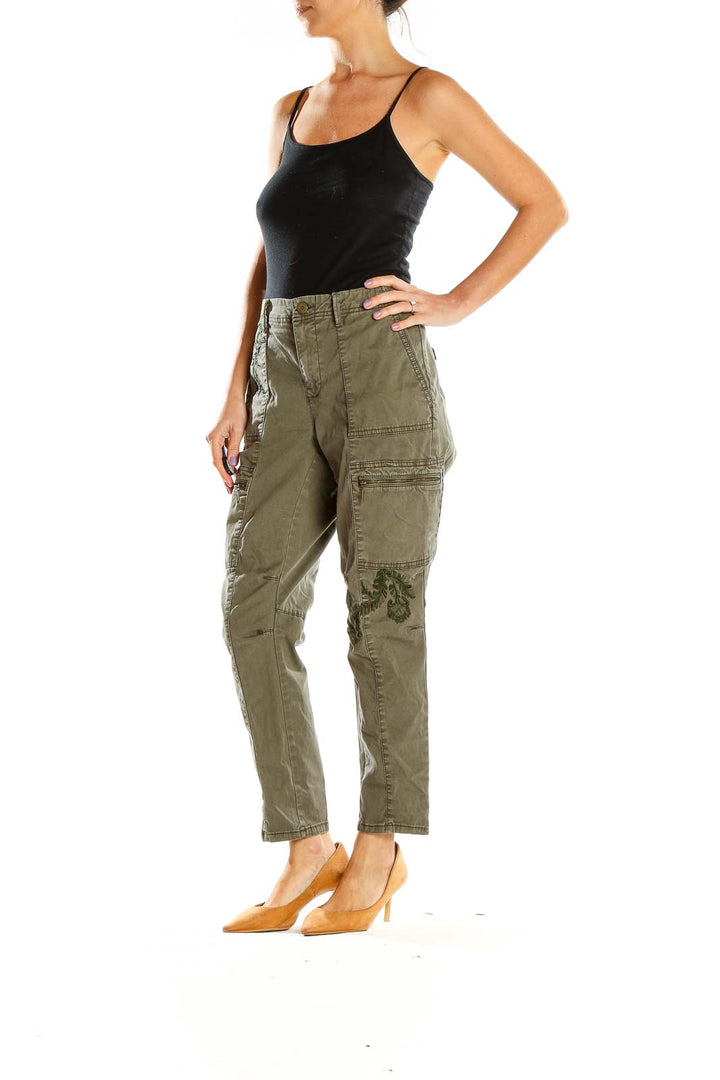 Green Embroidered Casual Cargos Pants