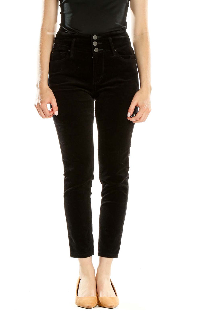 Black High Rise Cropped Velour Pants