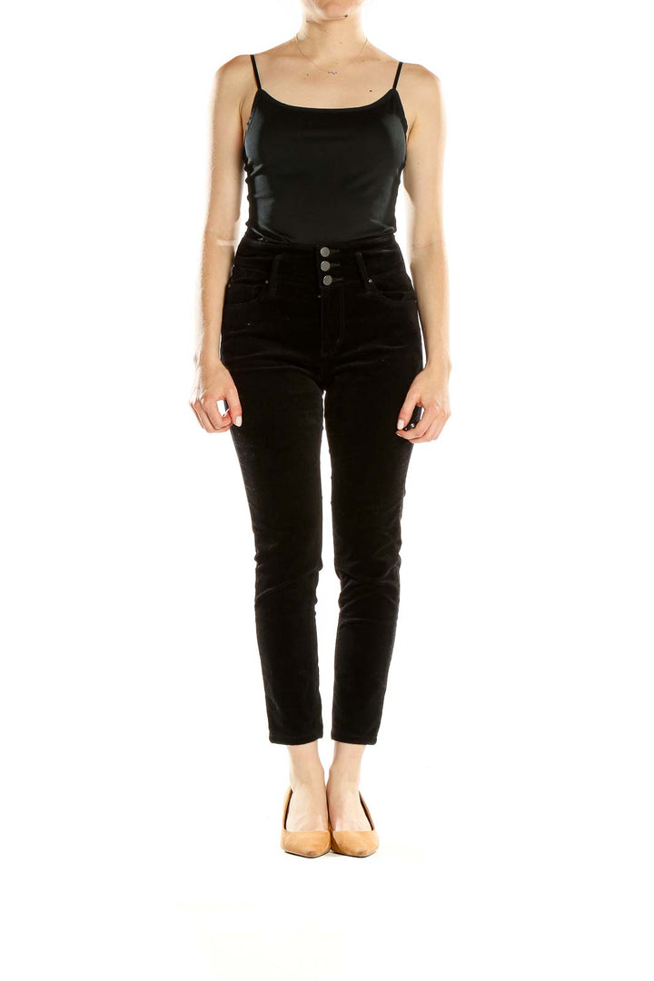 Black High Rise Cropped Velour Pants