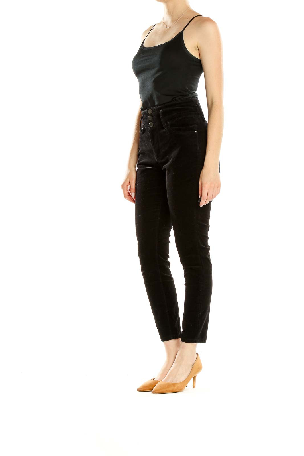 Black High Rise Cropped Velour Pants