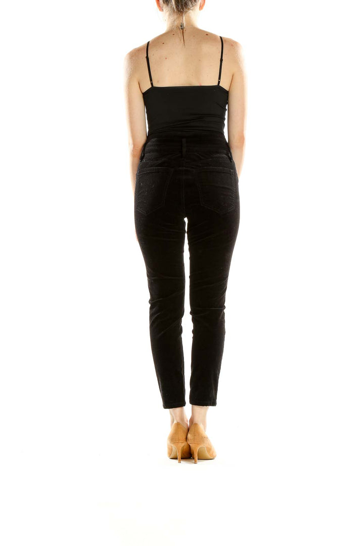 Black High Rise Cropped Velour Pants