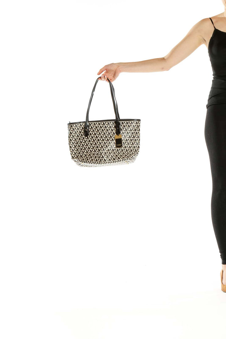 Cream Black Printed Tote Bag