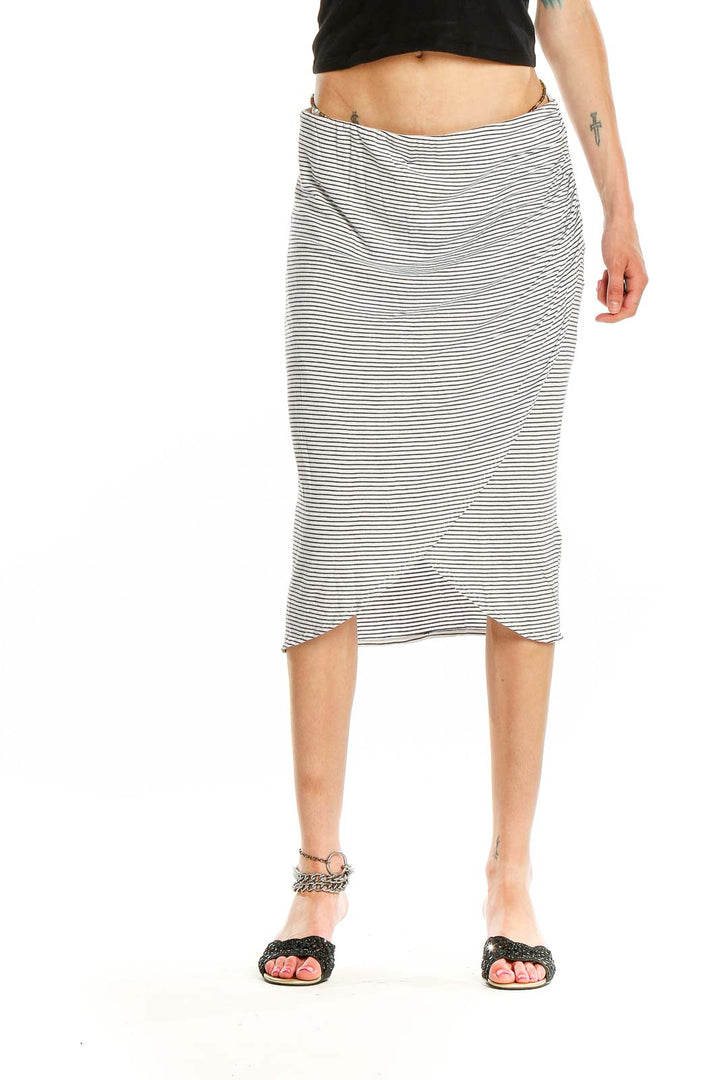 White Striped Casual Wrap Skirt