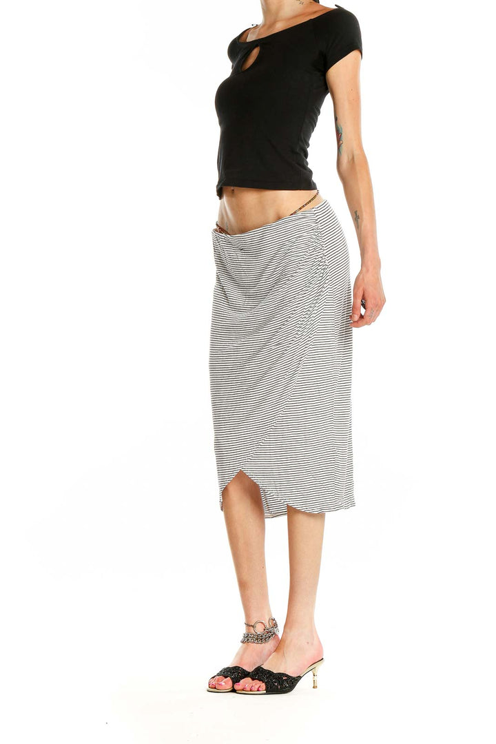 White Striped Casual Wrap Skirt