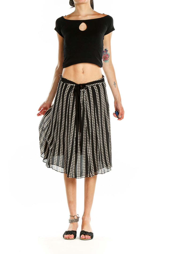 Black Printed Silk Flared Skirt