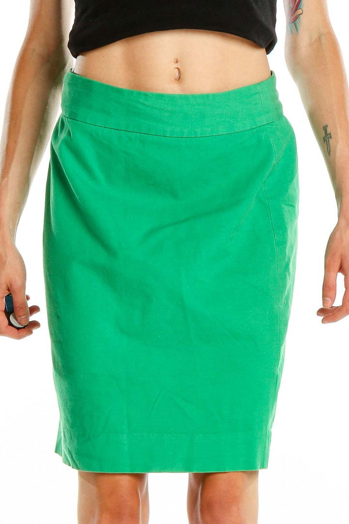 Green Solid Classic Pencil Skirt