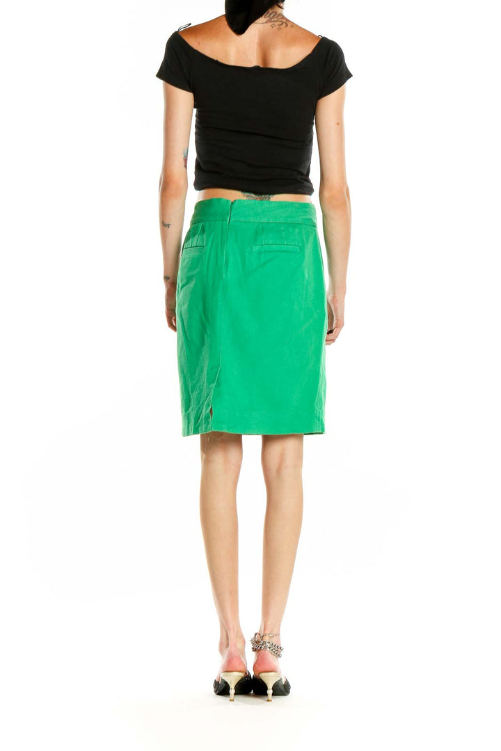 Green Solid Classic Pencil Skirt