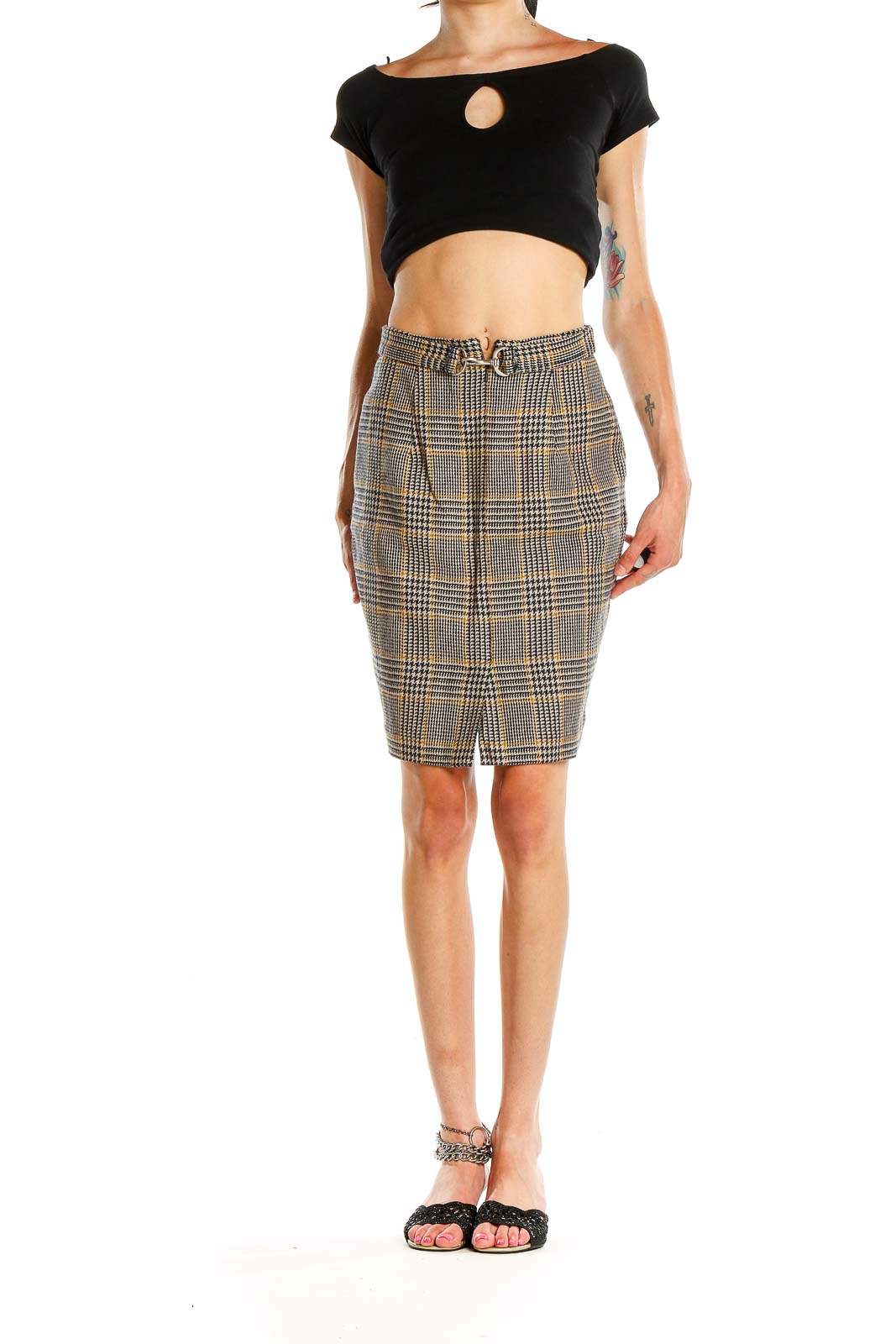 Gray Retro Plaid Pencil Skirt