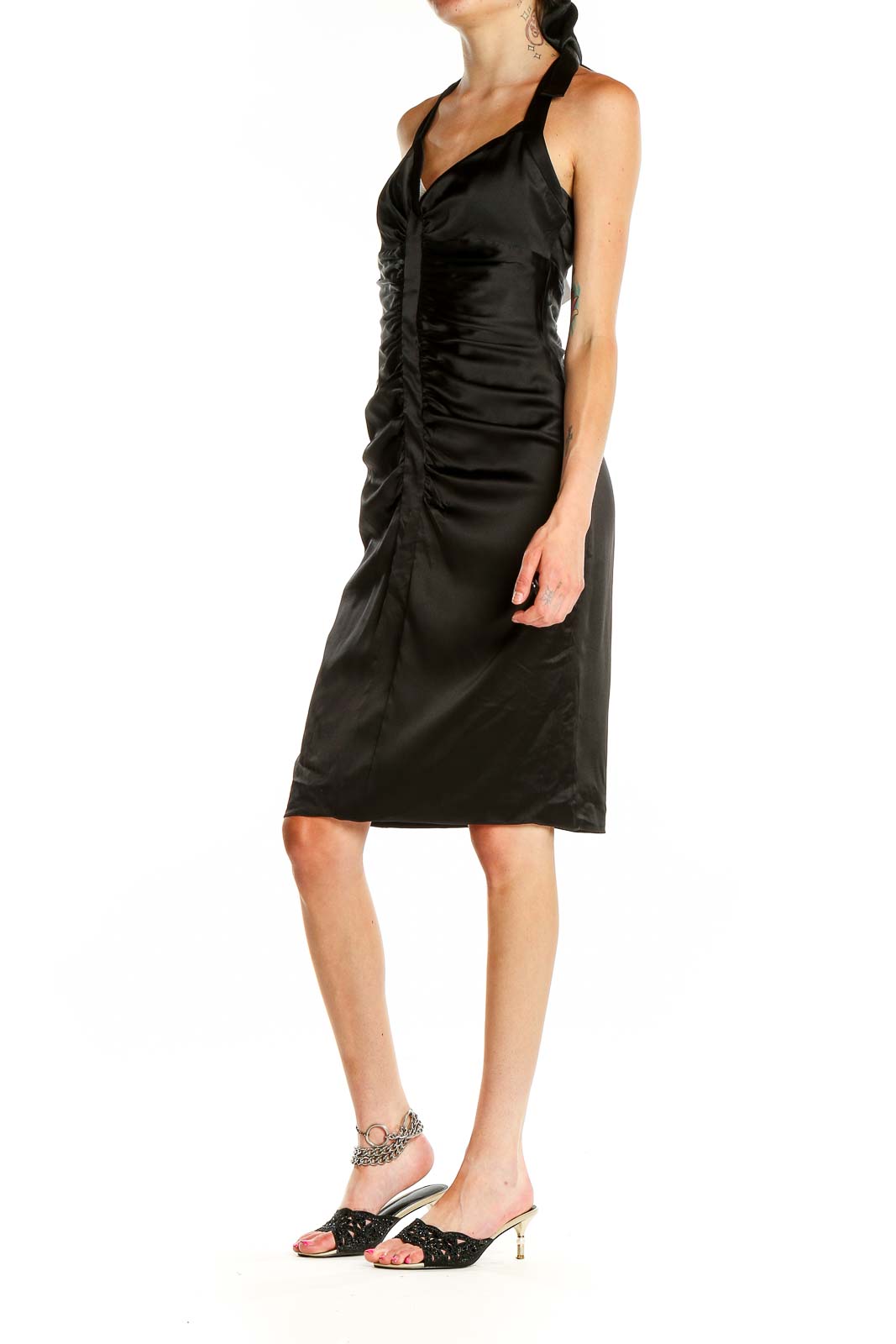 Black Halter Cocktail Sheath Dress