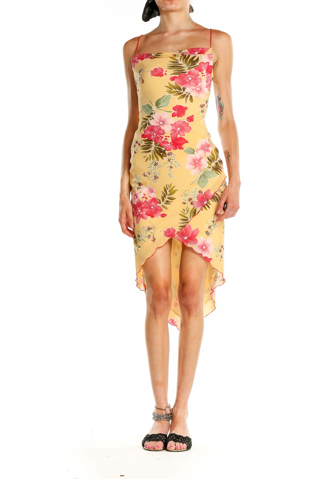 Yellow Tropical Print Retro Cocktail Dress