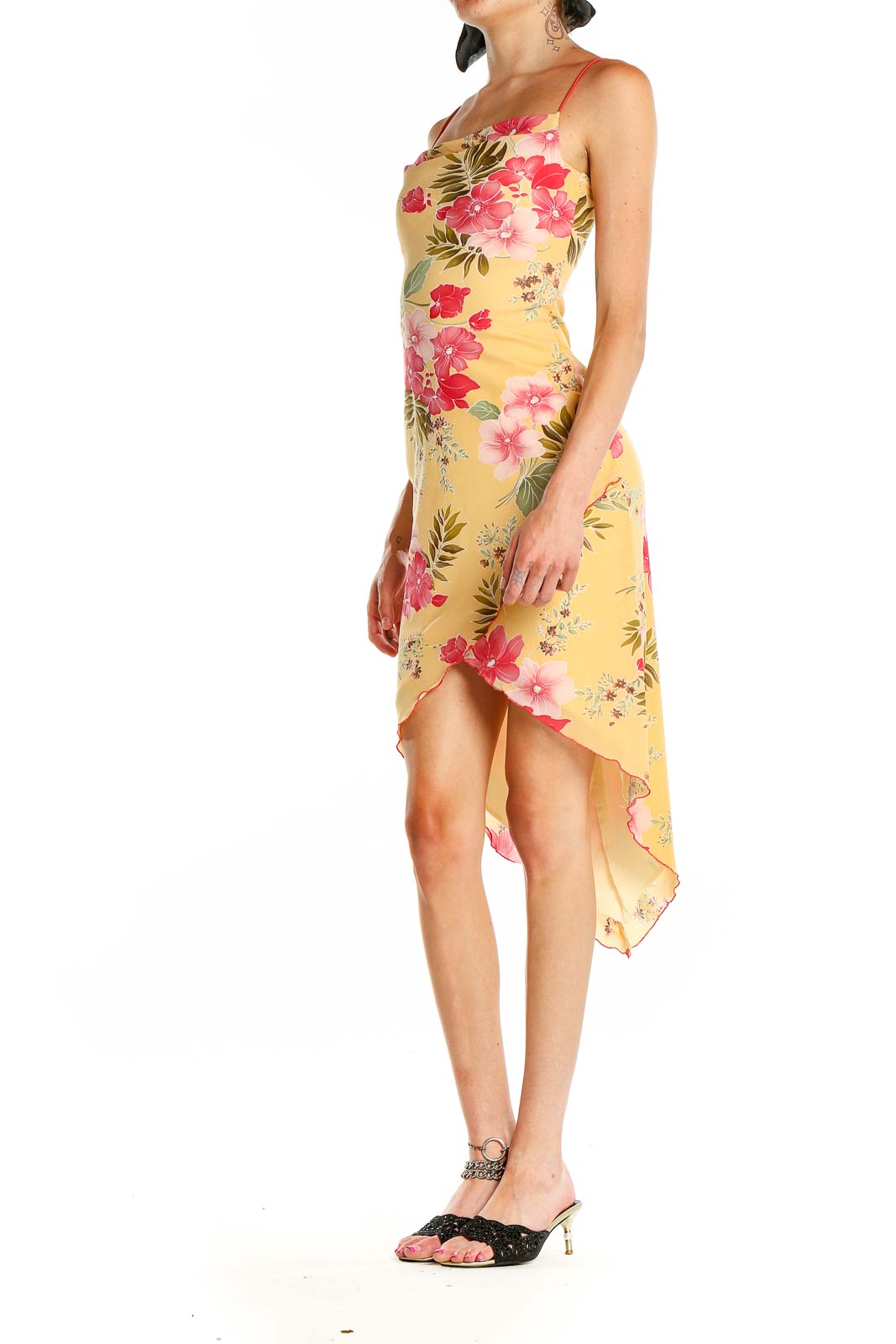 Yellow Tropical Print Retro Cocktail Dress