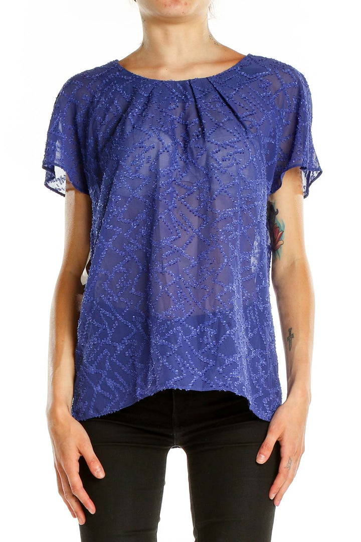 Blue Textured Semi-Sheer Blouse