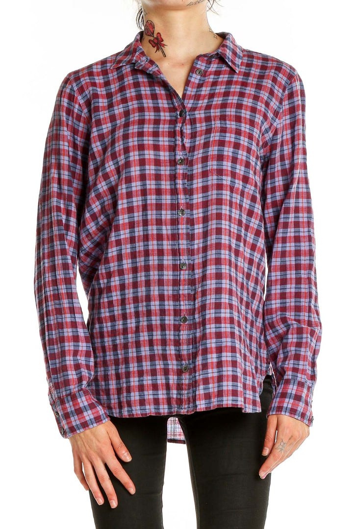 Front view of J.Crew red plaid button-down shirt