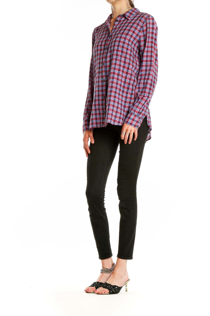 Front view of J.Crew red plaid button-down shirt