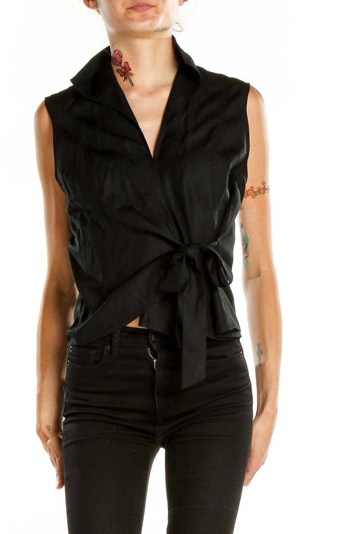 Black Silk Wrap Top