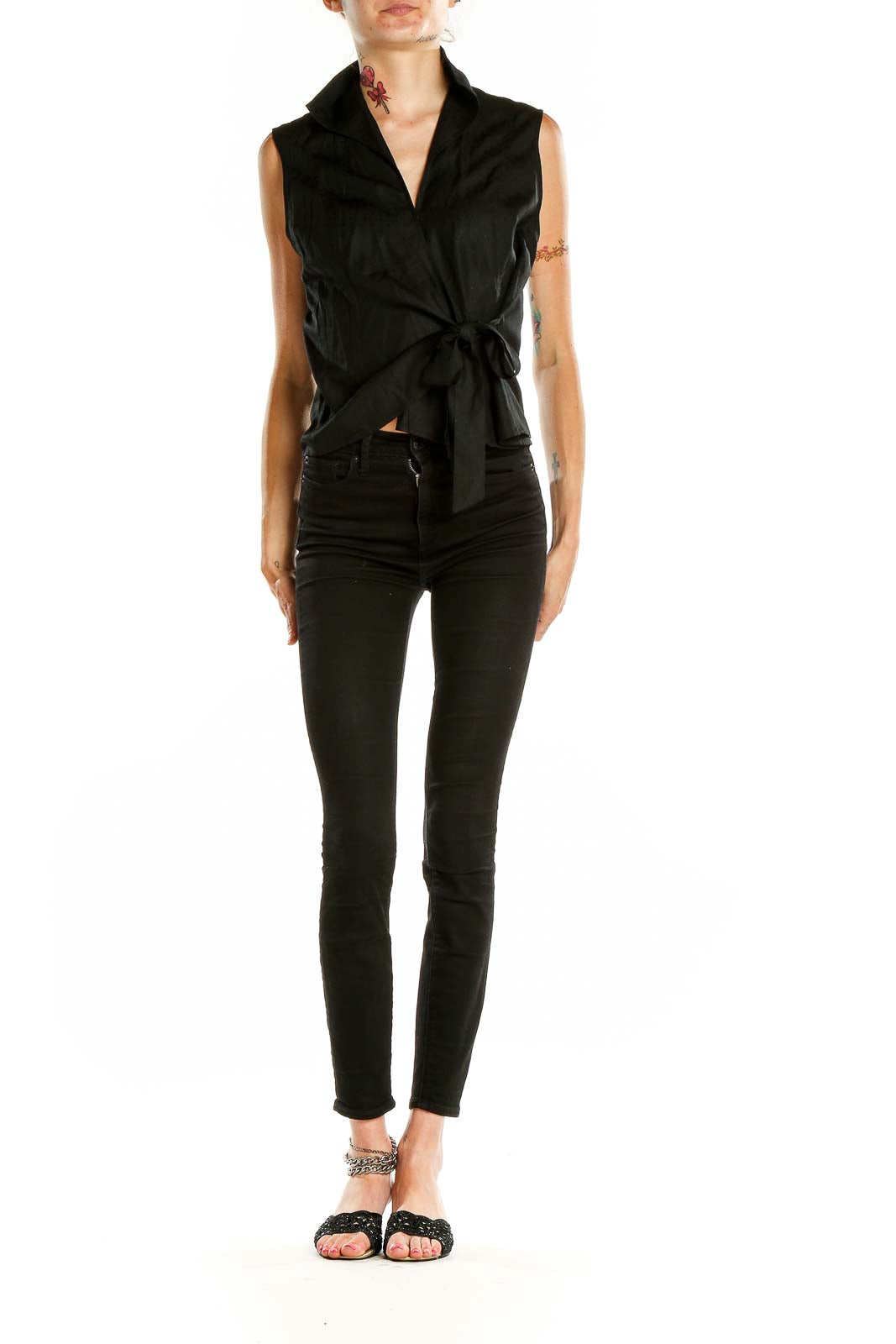 Black Silk Wrap Top