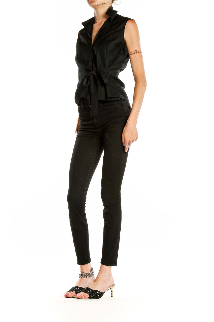 Black Silk Wrap Top