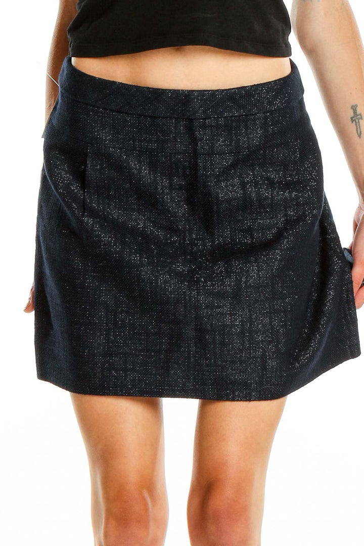 Front view of J.Crew navy textured mini skirt