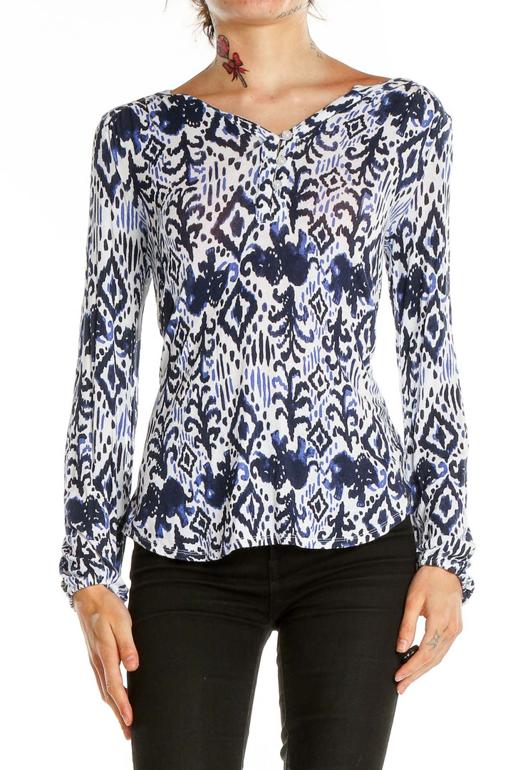 Blue White Printed Casual Shirt