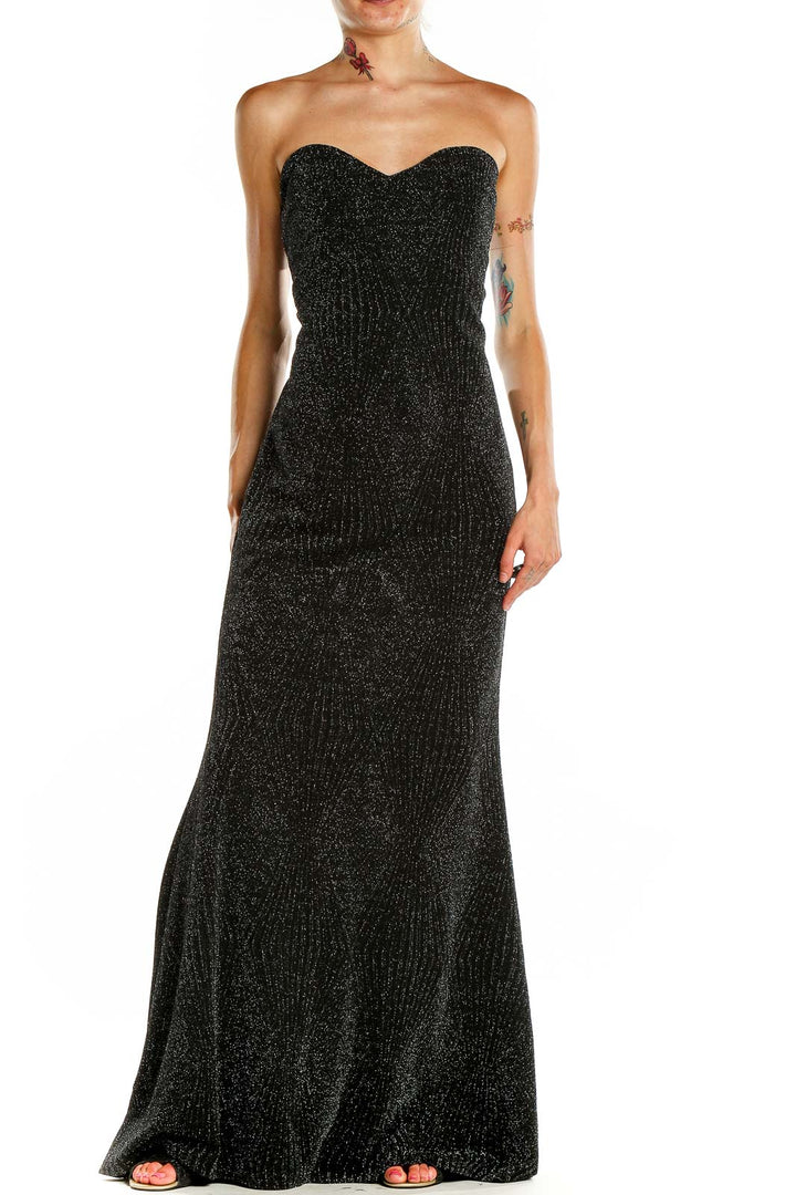 Black Strapless Shimmery Evening Dress