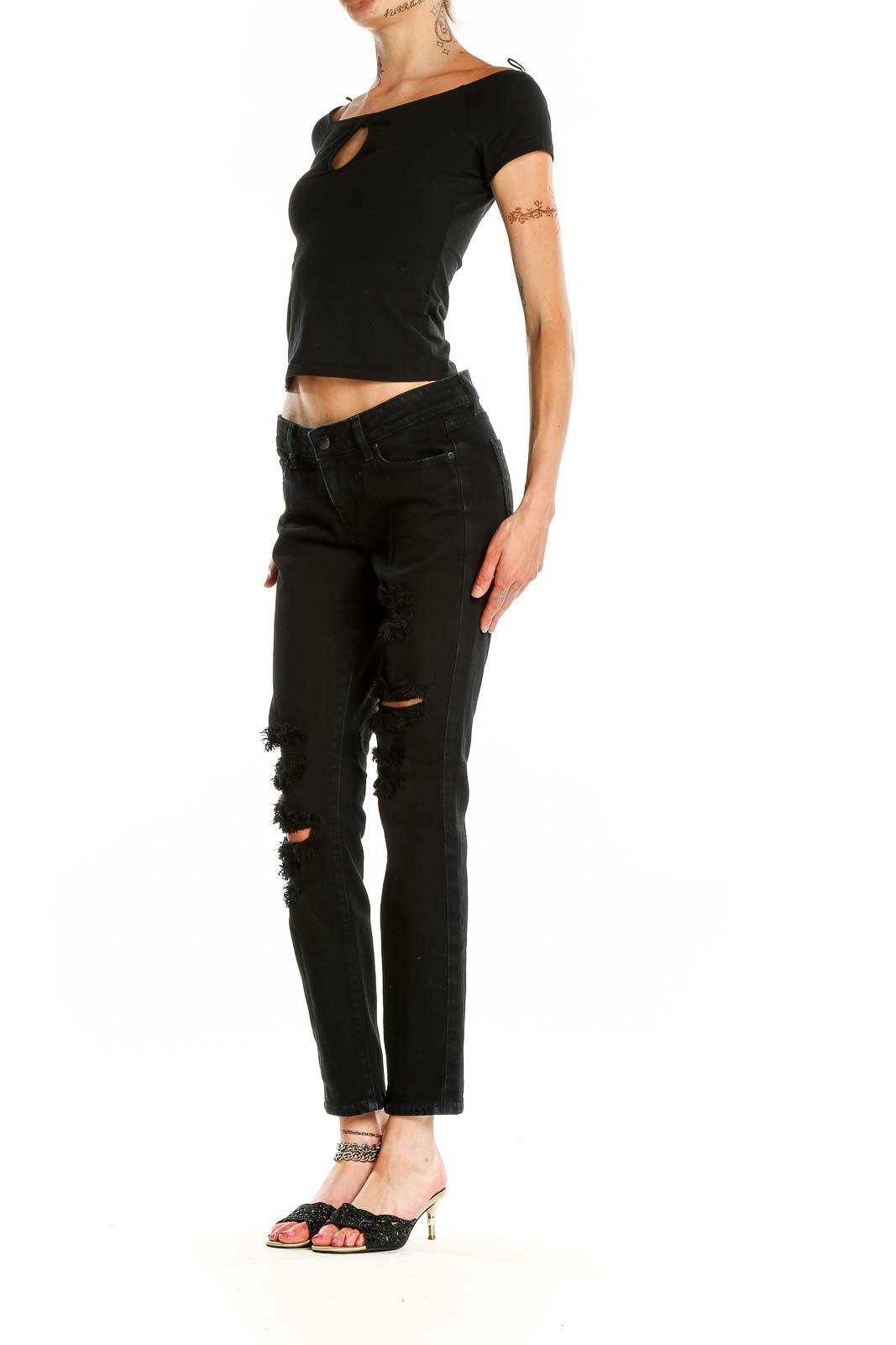 Paige Black Distressed Straight Leg Jeans - Edgy Comfort