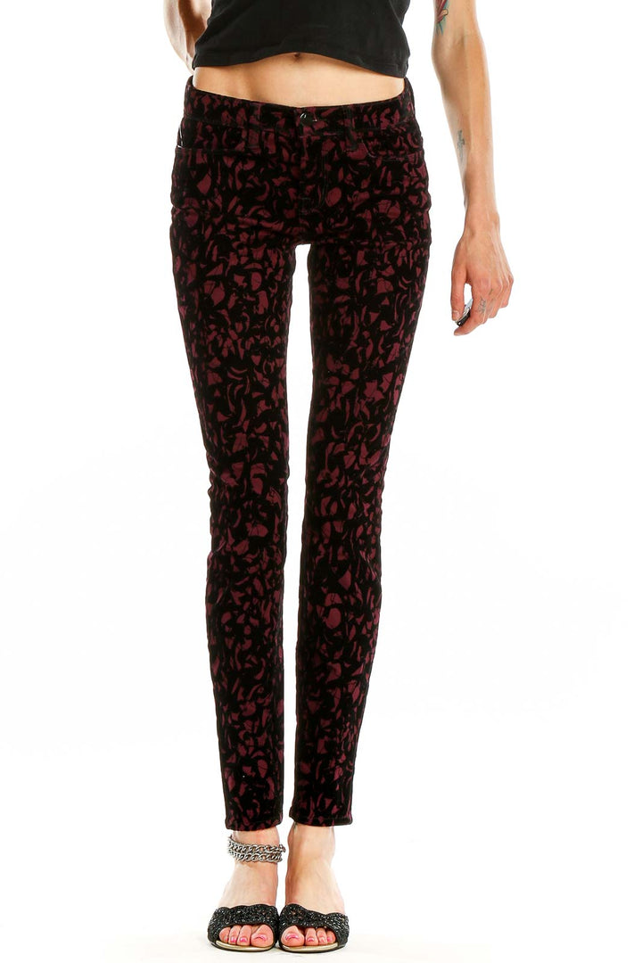 Black Red Textured Chic Skinny Pants